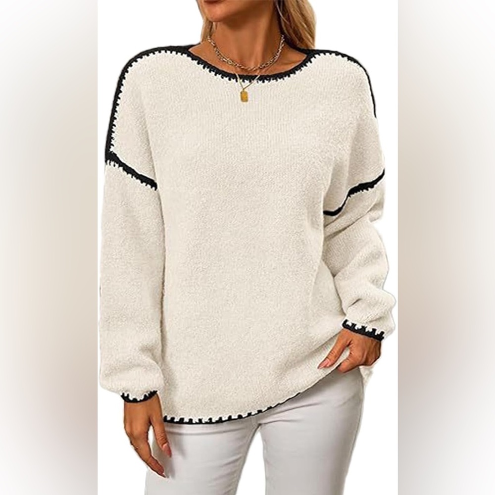 Cozy Cream Sweater with Black Accents